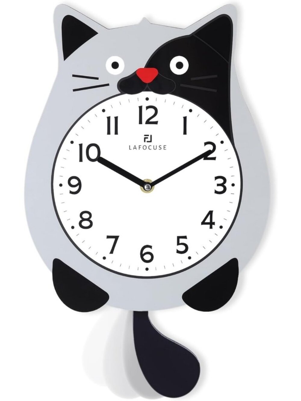 Cute 12-Inch Cat Wall Clock with Swinging Tail - Battery Operated for Kids Room